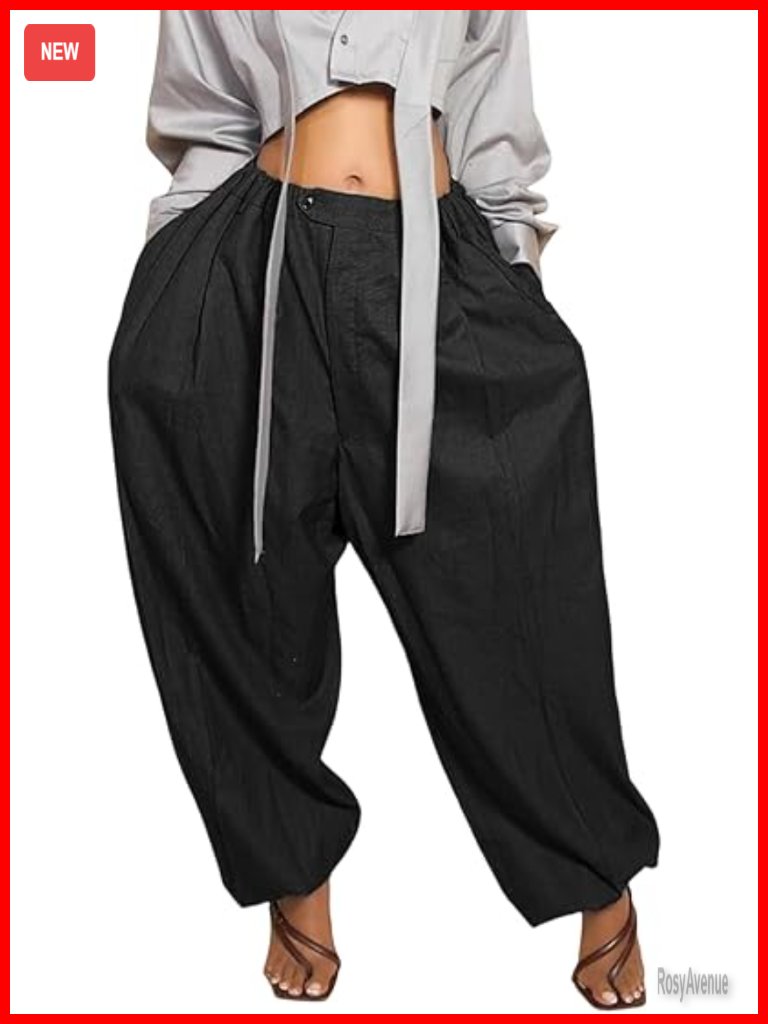 High Waisted Baggy Tapered Cargo Trousers Jogger With Pockets